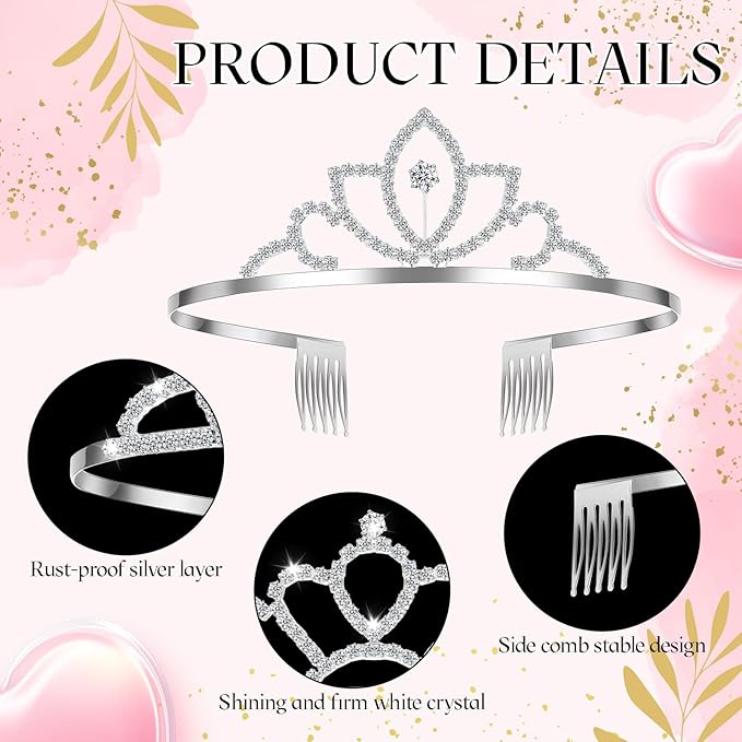 Lyrow 30 Pcs Tiara Crowns for Women Bulk Galentines Day Party Favors Crystal Queen Crowns with Comb Headband Silver Princess Tiaras for Birthday Wedding Halloween Christmas(Beautiful Style)