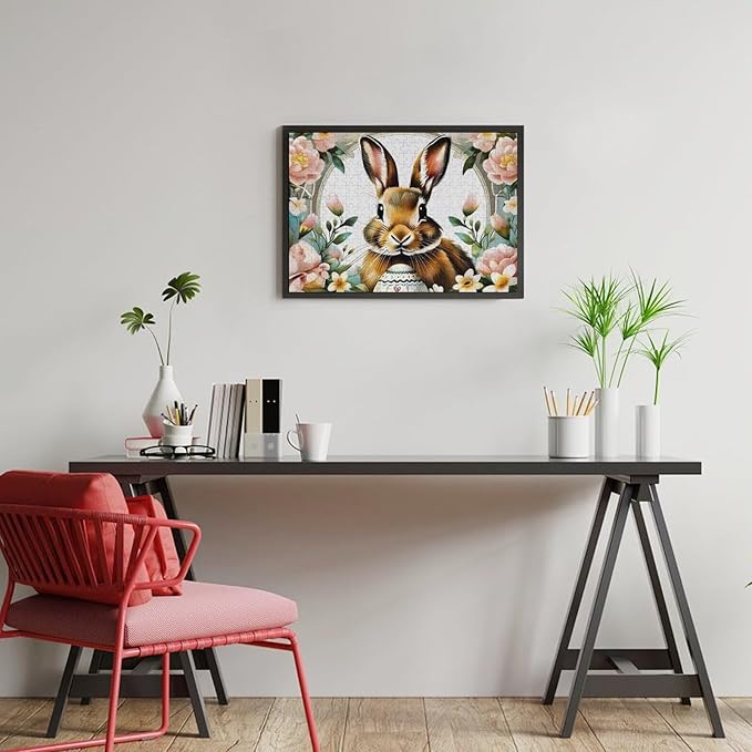 Wooden Puzzle - Easter Bunny with Flower Easter Egg Jigsaw Puzzles，Wooden Puzzles for Adults 300 Pieces Challenge Puzzles，Educational Games，Family Puzzles，Unique Gifts for Wall Art