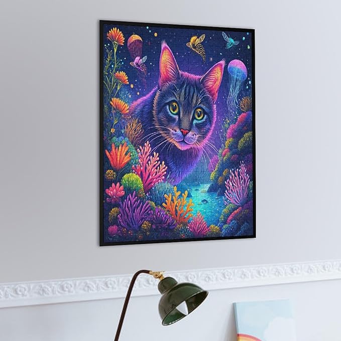 Wooden Puzzles 500 Piece，Color Cat Portrait Themed Jigsaw Puzzles，Puzzle Games Challenge Puzzles，Educational Games，Family Puzzles，Unique Gifts for Wall Art