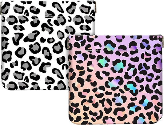 2Pcs PU Leather Small Squeeze Coin Purse Pouch Mini coin Bag Unique And Cute Wallet Cosmetic Bags Change Bag For Women Girls Men Leopard Print
