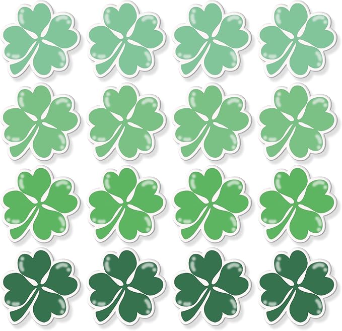 16 Pcs Lucky Clover Fridge Magnets, Refrigerator Magnets Strong Magnetic Cute Small Decorative Designs for Office, Kitchen, Home, Locker, School, Cabinet, Whiteboard & Gift, Plant Magnets