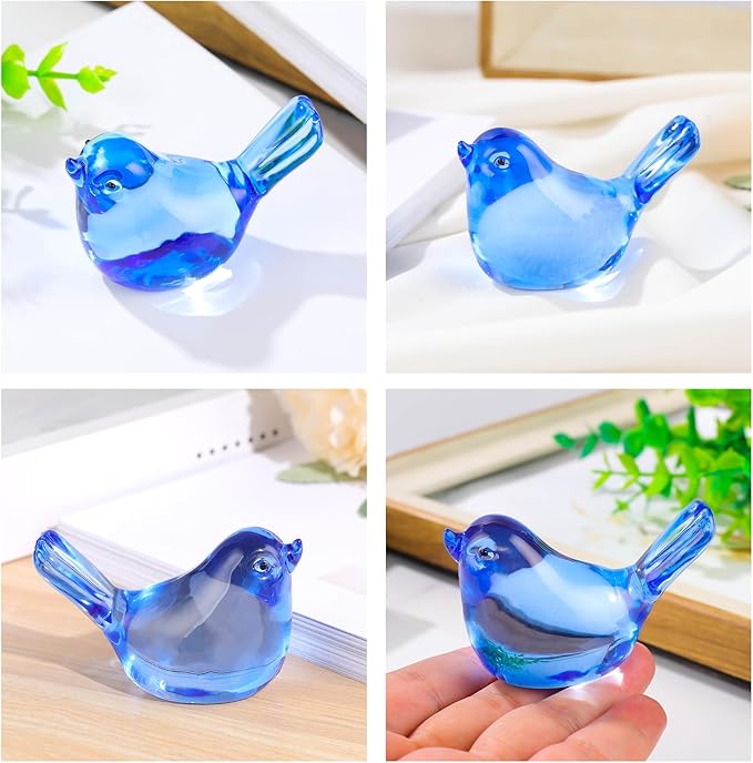 Crystal Blue Birds Figurines, Glass Bird Figurines Paperweights Birthday Christmas Crystal Birds Gifts for Bird Lover Women Mom, Bluebird of Happiness Glass Figurine (Blue)