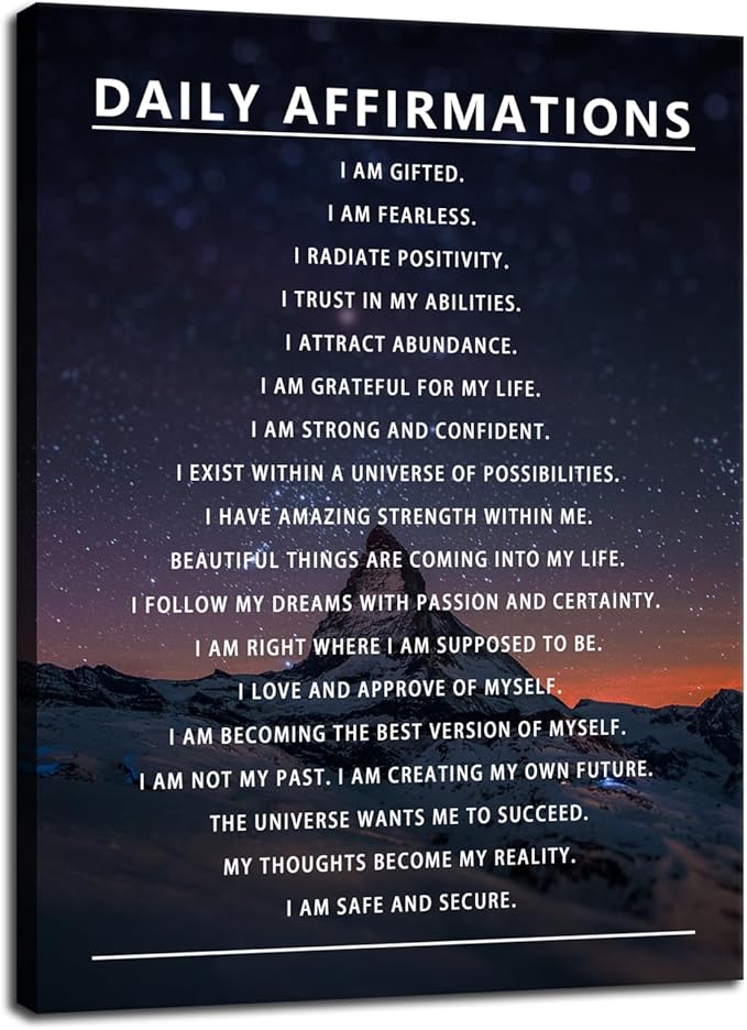 Daily Affirmations Inspirational Poster Canvas Wall Art for Office Motivational Prints Artwork for Living Room Modern Home Decor Painting Pictures Stretched and Framed Ready to Hang [30''Wx 40''H]