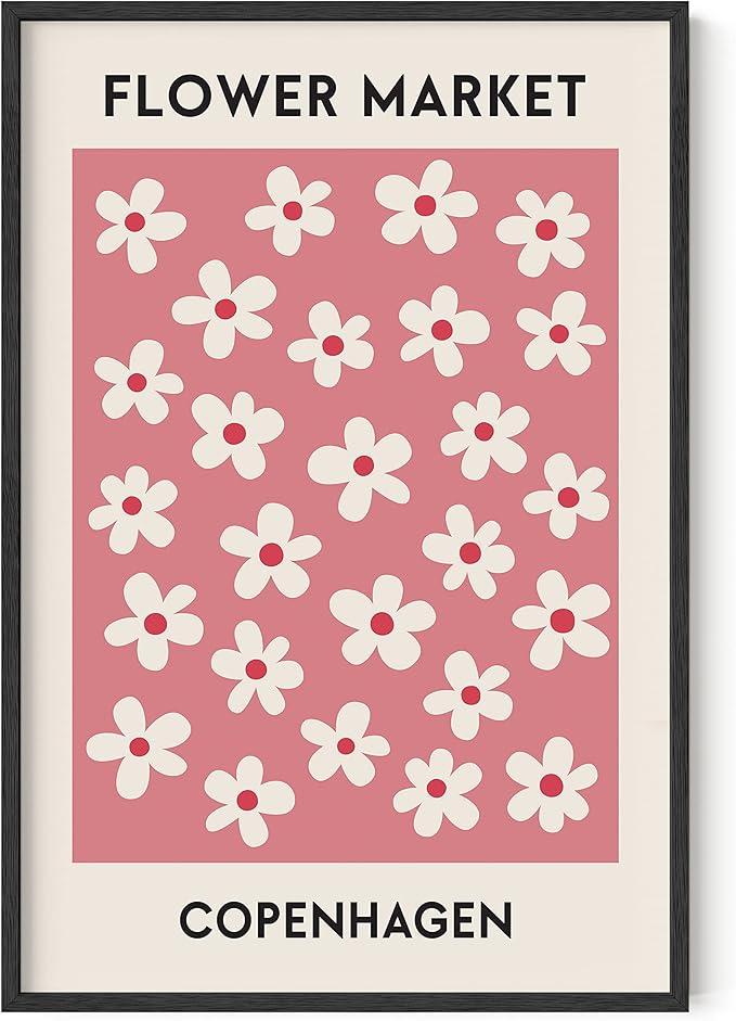 HAUS AND HUES Flower Market Poster, Danish Pastel Floral Wall Art, Aesthetic Flower Prints, Pastel Room Decor (Black Framed, 24x36)