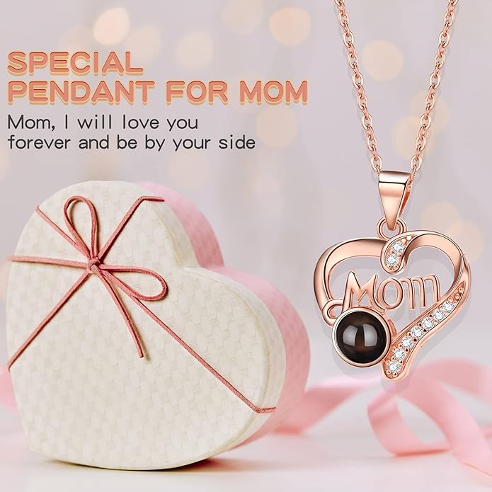 SUPHELPU Personalized Mother's Day Gifts for Mom From Daughter - Custom Photo Necklace With Picture Inside - Projection Necklace for Mom - Memorial Gift