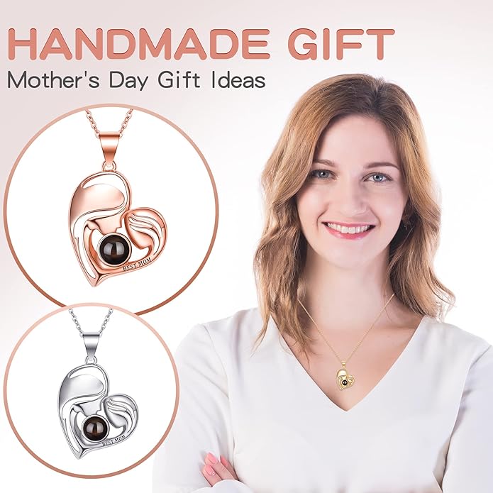SUPHELPU Personalized Mother's Day Gifts for Mom From Daughter - Custom Photo Necklace With Picture Inside - Projection Necklace for Mom - Memorial Gift