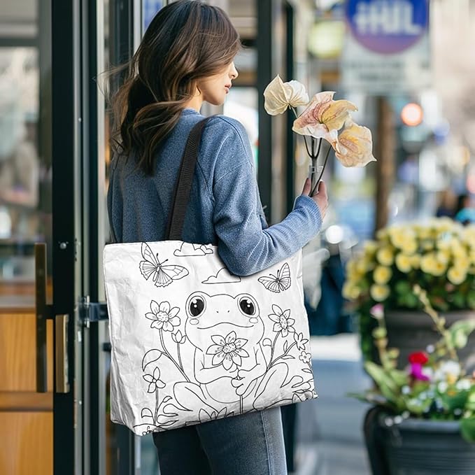 Cartoon Animal Printed DIY Coloring Tote Bag Waterproof Paper Handbags for Women Large Travel Shoulder Bags Purses