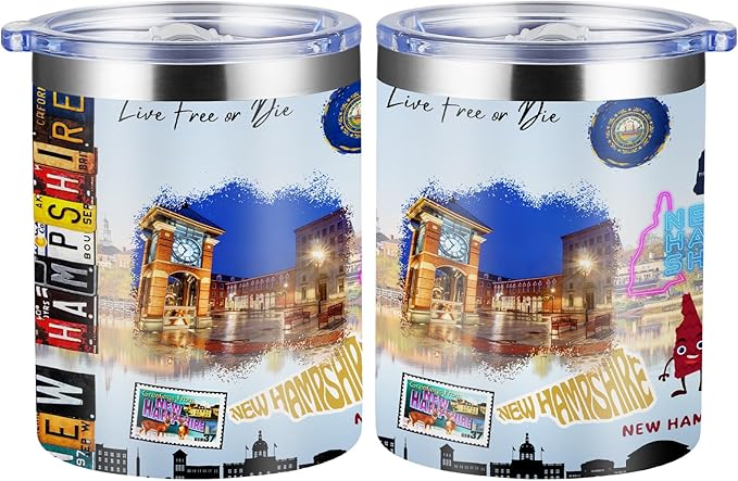 12oz Coffee Mug New Hampshire State Insulated Coffee Cups, United States Map Travel Mug Landmark, Birthday Gifts Cute Mugs with Lid and Straw Gifts for Mom
