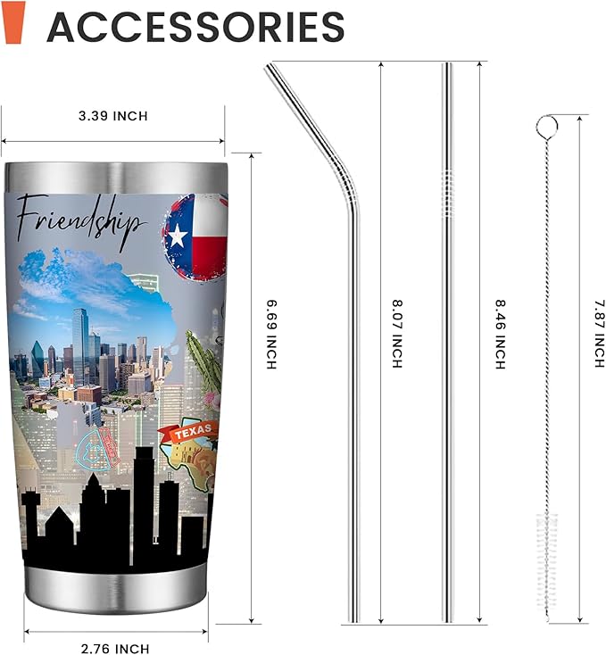 20oz Insulated Tumbler Texas State Coffee Mug, United States Map Travel Mug Landmark, Birthday Gifts Cute Custom Tumbler Cups with Lid and Straw Gifts for Mom