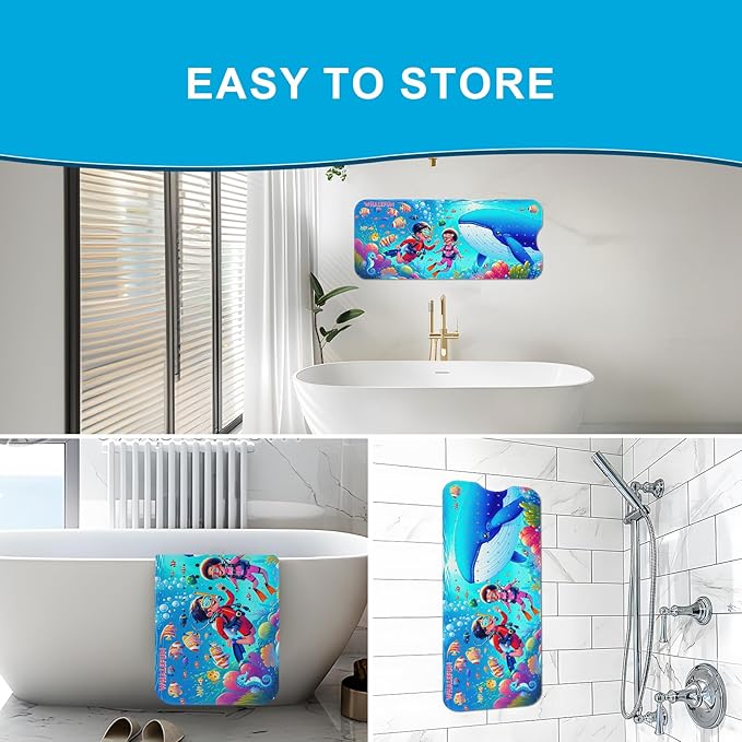 XIYUNTE Baby Bath Mat for Tub Non Slip Kids Bath Mat - 40''x16'' Extra Long Cartoon Whale Baby Bath Tub Mat Eco-Friendly Toddler Bath Mats with Suction Cups & Drain Holes Easy to Clean & Easy Drying