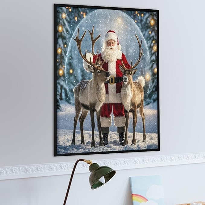 Puzzles for Adults 1000 Pieces Wooden Jigsaw Puzzle - Santa Claus and Reindeer Christmas Series Theme Puzzle，Party Games，Family Toys，Educational Puzzles，Stress Relief Wooden Puzzle，Home Decoration