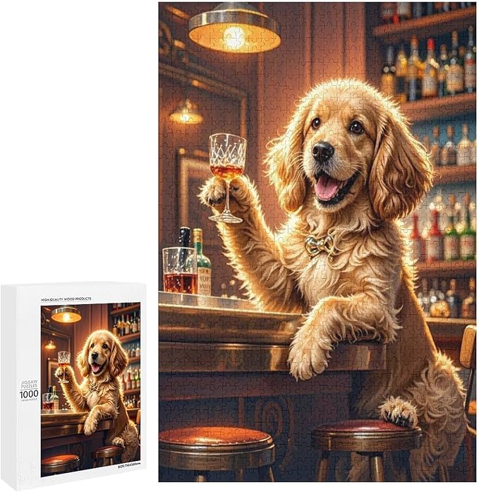Funny Wooden Puzzle - Goldendoodle Cheers Celebrated Puzzle for Adult 1000 Piece，Wooden Jigsaw Puzzles Art Leisure Game Fun Suitable Family Friends Educational Learning Games Gift