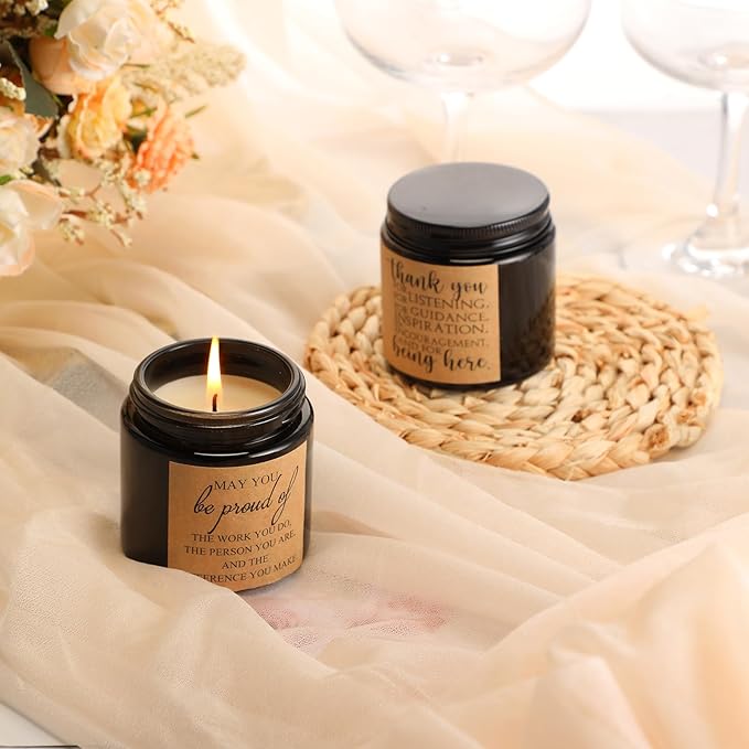 Roowest 10 Jars Thank You Gift Candles 3.5 oz Valentines Employee Appreciation Gifts Bulk Soy Wax Jar Inspirational Candle Thank You Coworkers Employee Women Secretaries Teacher(Black,Classic,Cute)