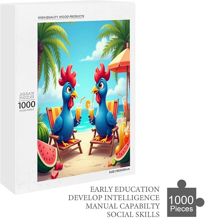 Jigsaw Puzzles for Adults 1000 Piece - Cartoon Seaside Holiday Chicken Wooden Puzzles, Family Puzzles，Educational Games，Challenge Puzzles Puzzle Games
