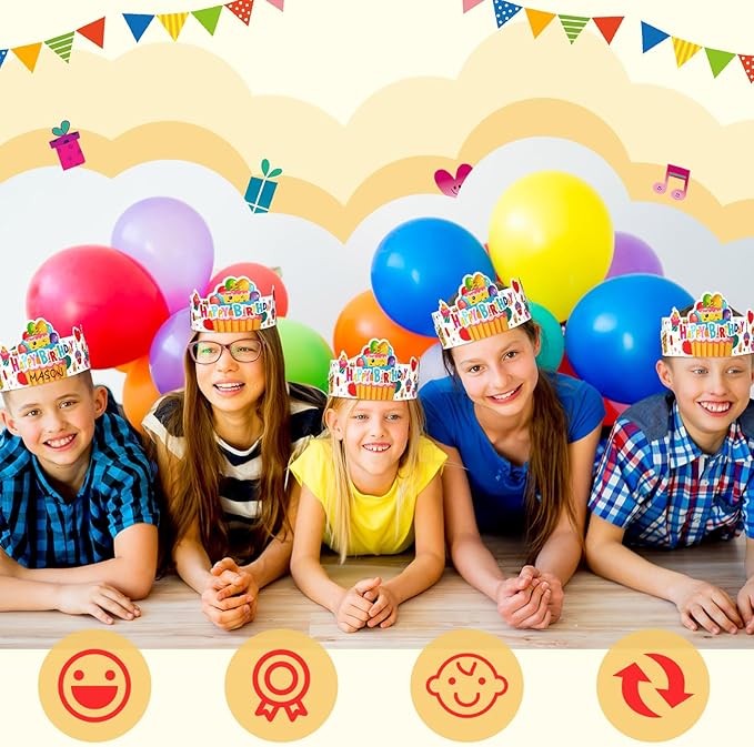 Outus 42 Pack Happy Birthday Crowns for Kids Classroom with Elastic Band for Teachers Students Kindergarten Party