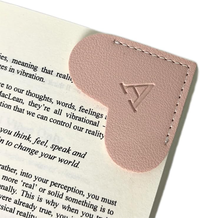Personalized Leather Book Marks, Heart Bookmark, Unique Cute Handmade Letter Bookmarks Accessories for Reading Women, Teacher, Student, Book Lovers Book Mark Gifts (Pink, A)