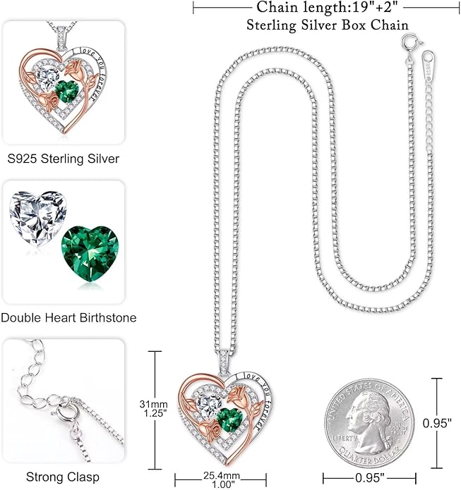 Iefil Valentines Day Gifts for Her - Sterling Silver Birthstone Necklace Anniversary Birthday Gifts for Her Wife Mom Daughter