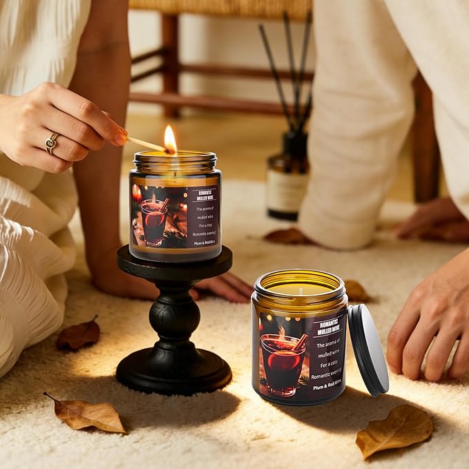 Valentines Day Gifts for Her Him - Mulled Wine Plums Candle 8 Oz - Romantic Anniversary Wedding Birthday Valentines Gifts for Women Men, Girlfriend Boyfriend Gift Ideas