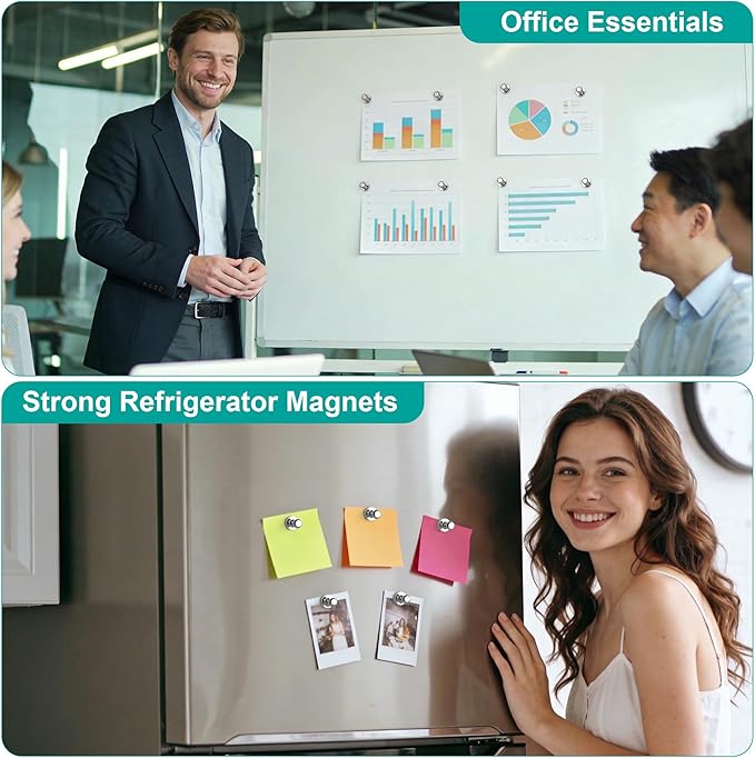 Tiergrade Metallic Magnets, Refrigerator Magnets, 24 Pack Magnetic Push Pins, Strong Fridge Magnets, Multi-use Whiteboard Magnets Perfect for Kitchen Office Classroom