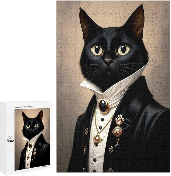 Funny Wooden Puzzle - Gothic Cat Puzzle for Adult 1000 Piece，Wooden Jigsaw Puzzles Art Leisure Game Fun Suitable Family Friends Educational Learning Games Gift