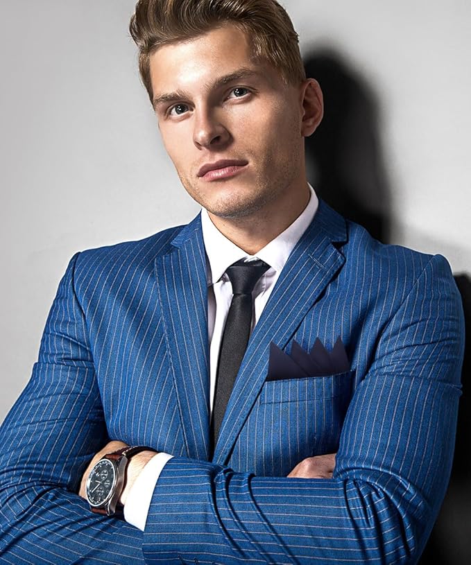 Premium Pre-Folded Four-Point Suit Pocket Square for Men with Sewn Pocket Fold