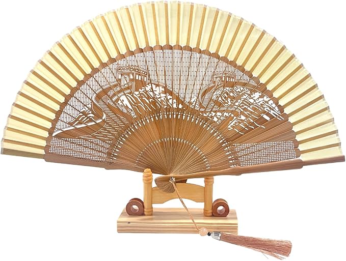 Hand Fan for Vintage Japanese Bamboo Silk Elegant for Dance Music Festival Wedding Church Decoration Party (The Great Wall, Medium)
