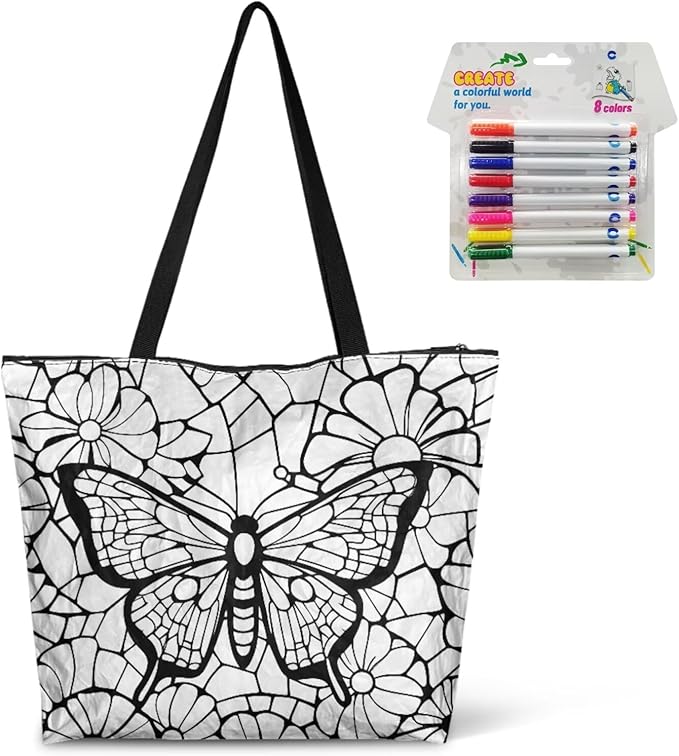 Cartoon Animal Printed DIY Coloring Tote Bag Waterproof Paper Handbags for Women Large Travel Shoulder Bags Purses