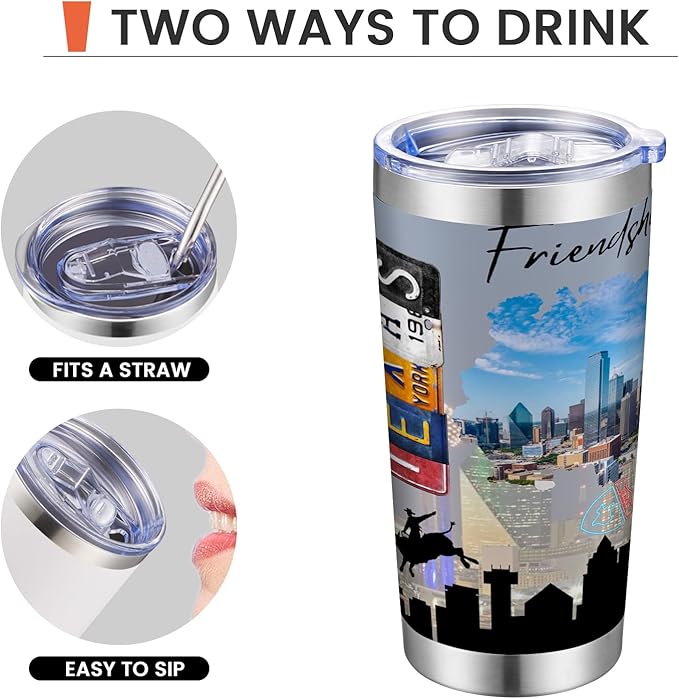 20oz Insulated Tumbler Texas State Coffee Mug, United States Map Travel Mug Landmark, Birthday Gifts Cute Custom Tumbler Cups with Lid and Straw Gifts for Mom