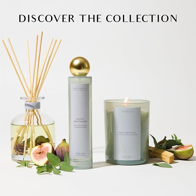 Eucalyptus Fig & Sandalwood Scented Candle | 11oz, 60 Hour Burn | Natural Soy Wax, Cotton Wick | Soy Scented Candles for Home Fragrance | Sun-Kissed Collection - Pacific Driftwood