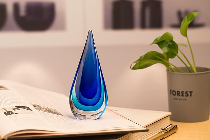 Yao Yuan Hand-Blown Glass Decor - Murano-Style Glass Statue and Figurine, Blue