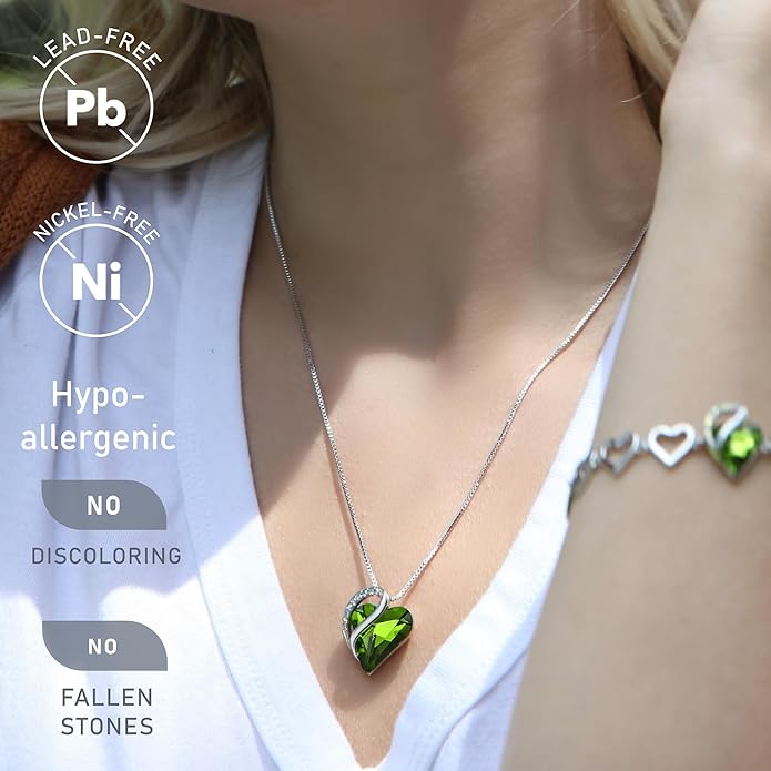 Leafael Valentine's Day Gift Necklaces for Women, Infinity Love Birthstone Heart Crystal Pendant, Birthday Anniversary Jewelry for Wife, Mom, and Her, Silver Plated, 18" + 2" Adjustable Chain