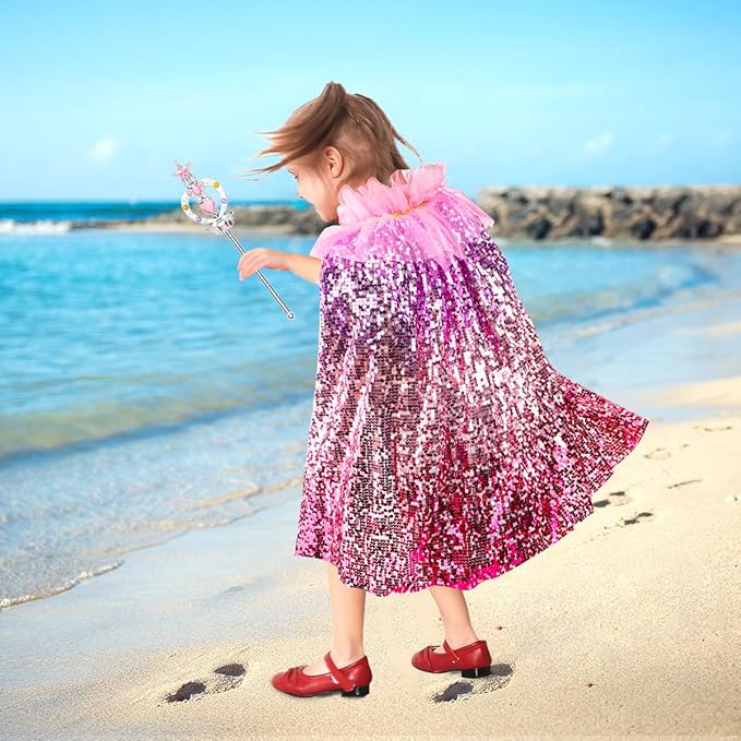 Meland Princess Dress Up for Girls 3-8, 11Pcs Mermaid Cape with Crown, Dress Up Clothes Birthday Gift Toys for Girls Toddlers