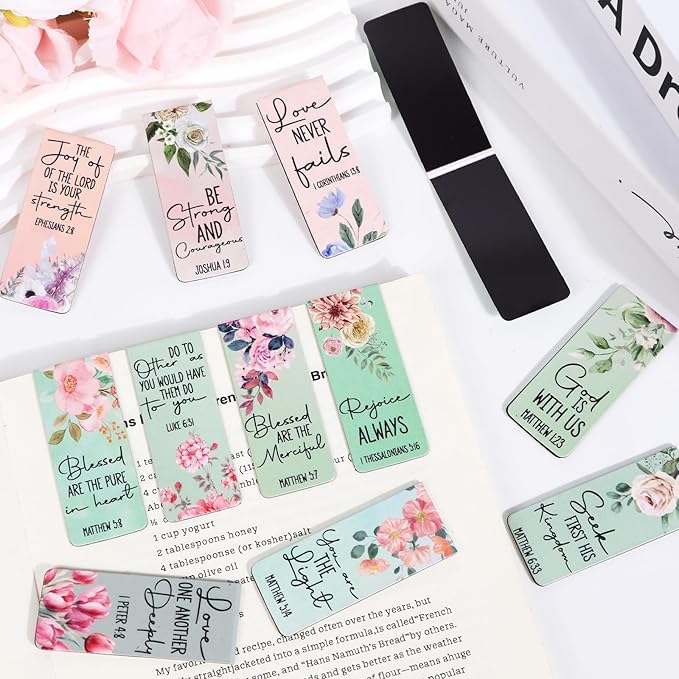 Bible Verses Magnetic Bookmark - 30Pcs Inspirational Floral Book Mark Magnets Christian Flower Bookmarks Magnetic Religious Faith Book Markers Page Clip for Women Students Teachers Reading Gift