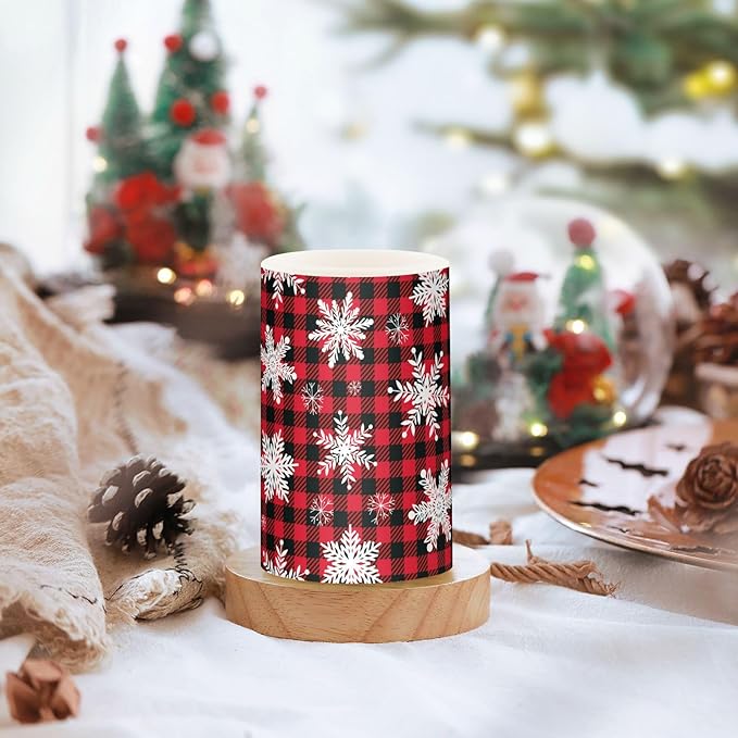 ALAZA Christmas Snowflakes Red Black Buffalo Plaid Flickering Flameless Candles Battery Operated with Remote Timer,Tea Light Candles LED Pillar Votive Candles Set of 2 for Outdoor Indoor Decorations