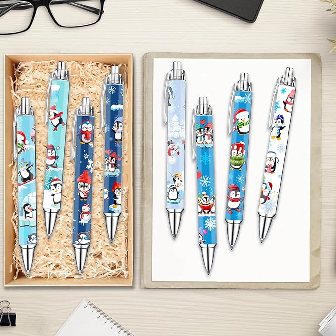 Idealmuzik Penguin Pens Set – Cute Penguin-Themed Gel Pens for Teachers, and Office Gift Exchange – Funny Penguin Designs – Perfect Stationery Gifts, Party Favors, 8 Pack