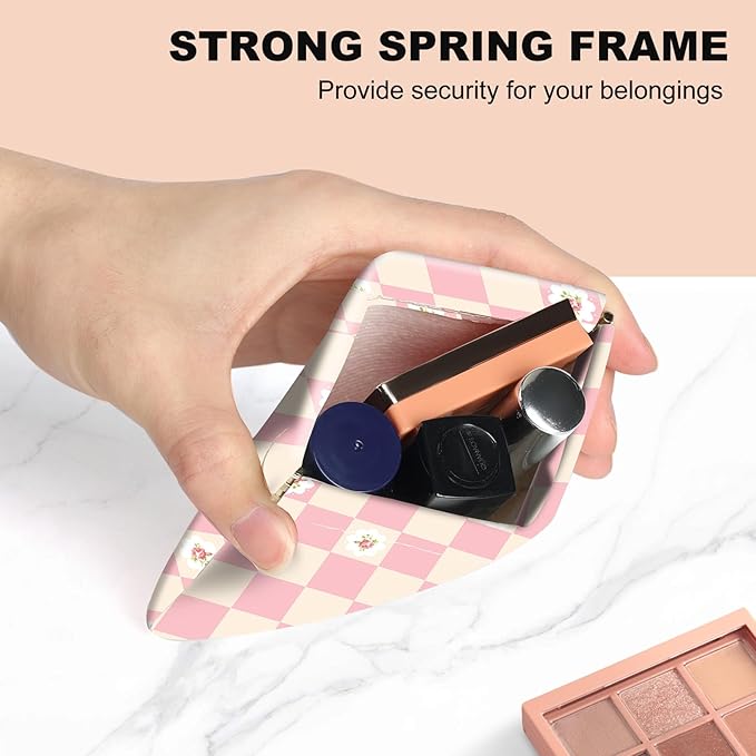 2Pcs PU Leather Small Squeeze Coin Purse Pouch Mini coin Bag Unique And Cute Wallet Cosmetic Bags Change Bag For Women Girls Men （Black and pink checkered1