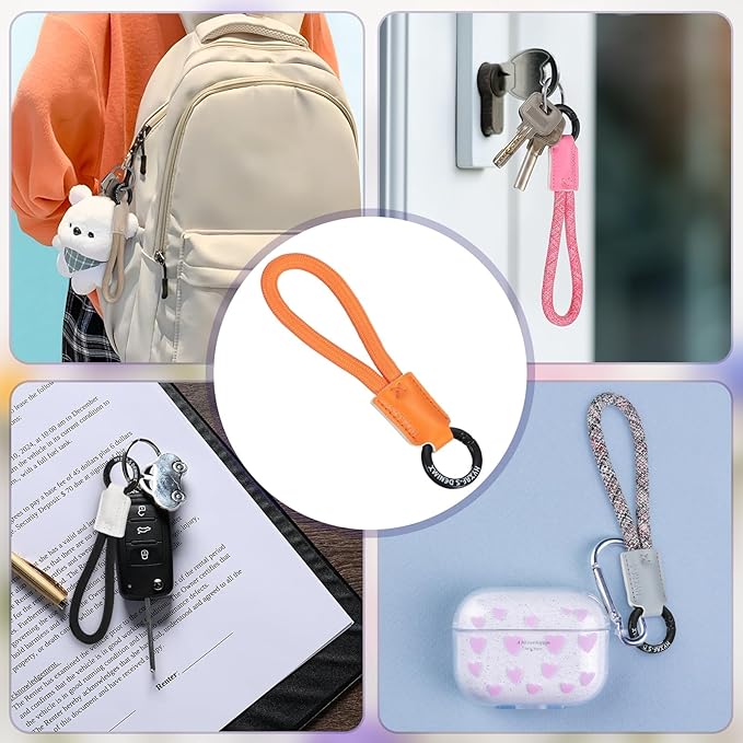 PATIKIL Handmade Cowhide Key Chain,Stylish Bag Pendant Leather Car Key Lanyard Mobile Phone Keychain Accessories, 4 Pack