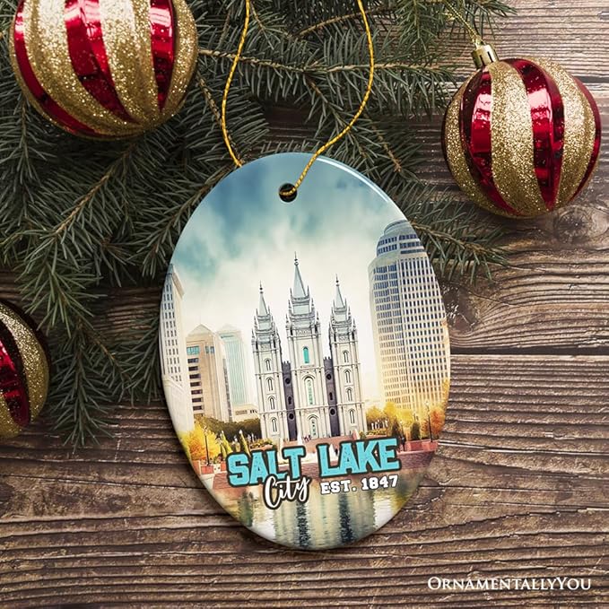 Salt Lake Vintage Ceramic Ornament, Utah Temple Souvenir Christmas Decoration
