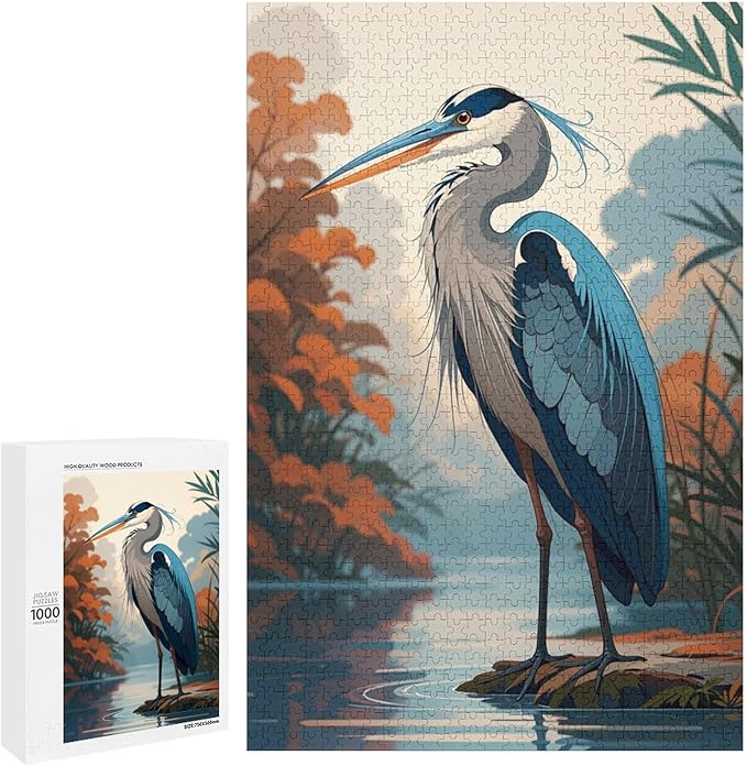 Jigsaw Puzzles for Adults 1000 Piece - Blue Heron On The Water Themed Wooden Puzzles Challenge Puzzles，Educational Games，Family Puzzles，Unique Gifts for Wall Art ，Funny Puzzles