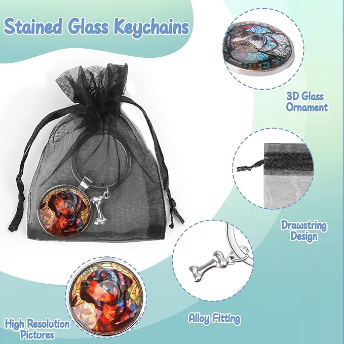 12 Pack 3D Glass Stained Glass Keychain, Car Key Ring Pendant Key Chains for Handbag Bag, Earphone Case Decoration