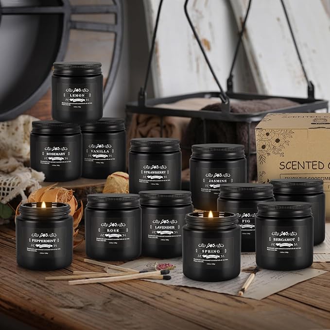 Scented Candles Gifts Set 12 Pack Soy Wax Travel Tin Jar Candles for Home 3.05 OZ for Mom for Christmas, Birthday, Thanksgiving, Mother's Day(Black)