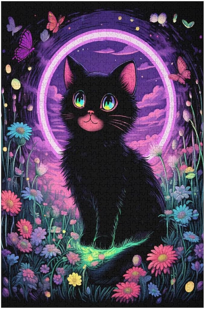 Jigsaw Puzzles for Adults 1000 Piece - Black Cat Under The Moon Themed Wooden Puzzles，Educational Games，Family Puzzles，Unique Gifts for Wall Art ，Funny Puzzles，Stress Relief Games，Puzzle Games