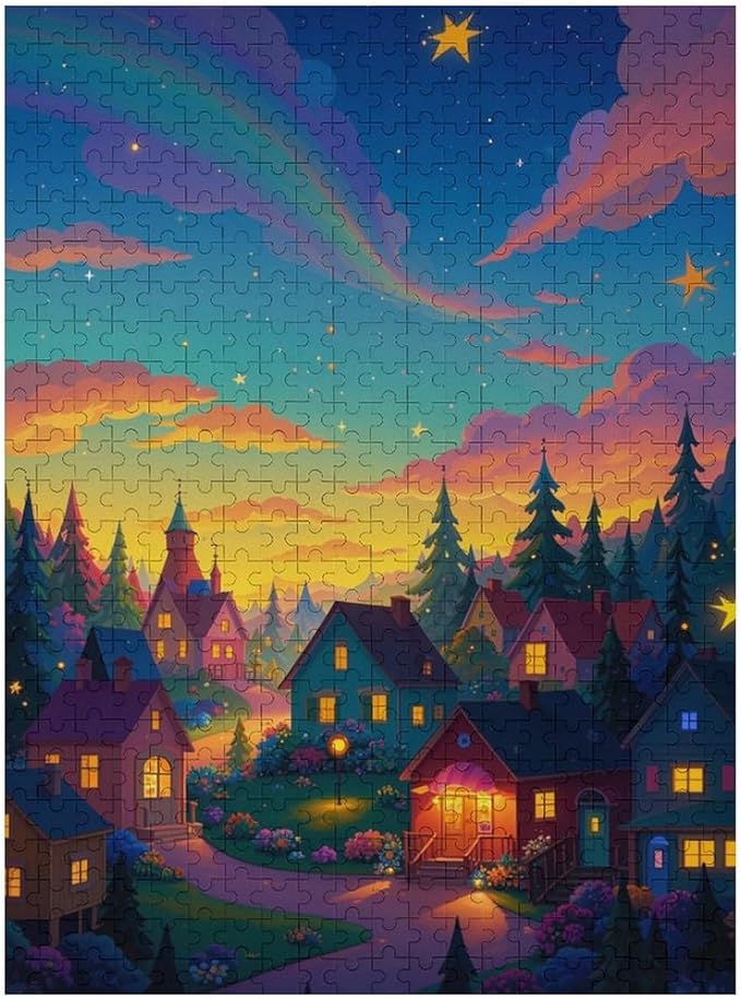 Jigsaw Puzzles for Adults 500 Piece - Color Dream Town Themed Wooden Puzzles，Family Puzzles，Unique Gifts for Wall Art ，Funny Puzzles，Stress Relief Games，Puzzle Games