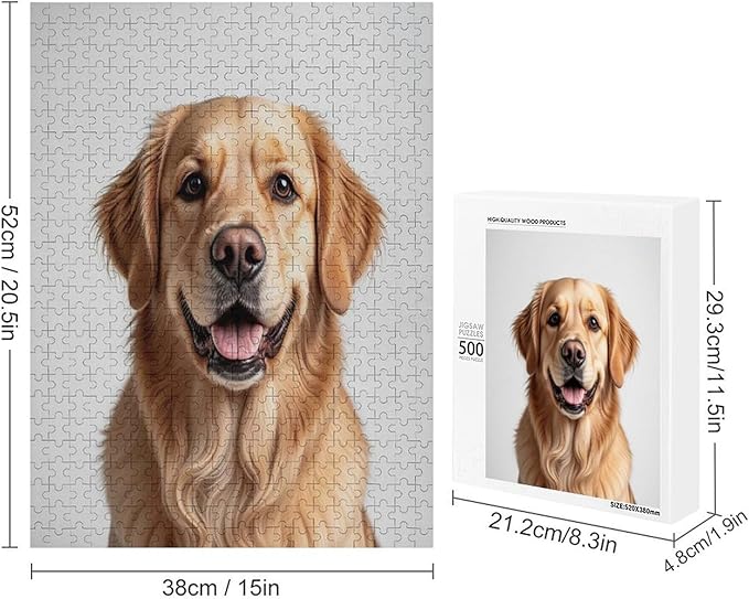 Funny Wooden Puzzle - Golden Retriever Dog Animal Puppy Puzzle for Adult 500 Piece，Wooden Jigsaw Puzzles Art Leisure Game Fun Suitable Family Friends Educational Learning Games Gift