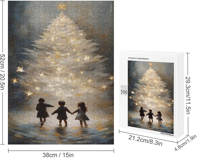 Adult Wooden Puzzle 500 Pieces - Glowing Christmas Trees and Wishing Girls Theme Jigsaw Puzzles， Exquisite Art Design，for Puzzles Challengers and Enthusiasts，Puzzle Games for Children and Adults