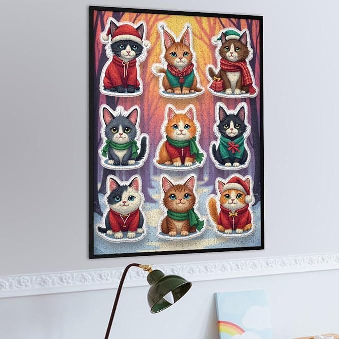 Wooden Puzzle 1000 Pieces Adult - Christmas Cat Puzzle Christmas Puzzles, Holiday Puzzles, Family Toys, Party Games, Jigsaw Puzzle Challenge and Funny