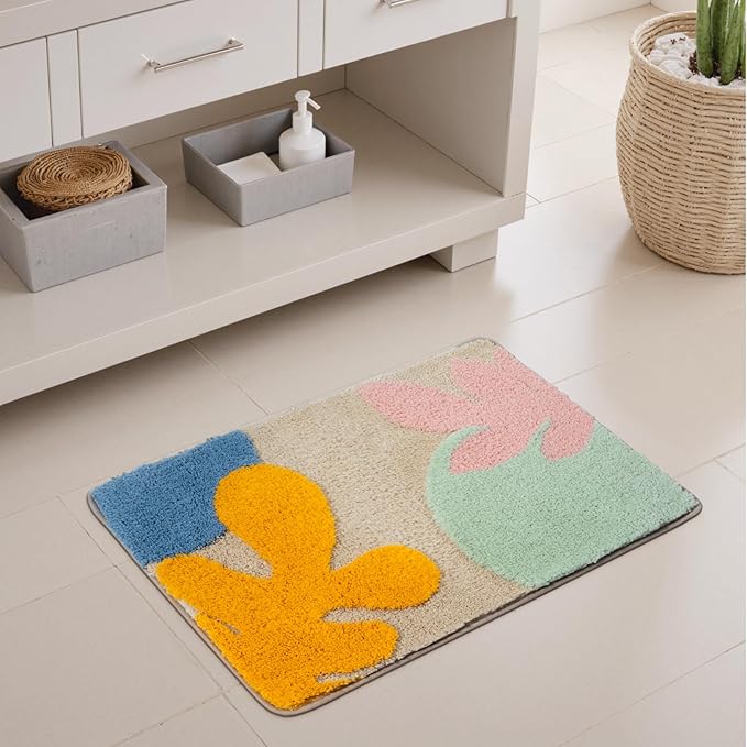 Uphome Bathroom Rugs Modern Abstract Bath Mat Non Slip Water Absorbent Cute Bath Rug Soft Microfiber Machine Washable Minimalist Art Floor Mats for Tub Bathroom Indoor Doormat,18"x26"