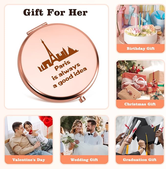 Paris Travel Gifts Compact Mirrors Paris Themed Souvenirs Gift Travel Lover Gifts Paris City Themed Souvenirs for Women Travelers Girls Friends France Lovers Birthday Gift Folding Makeup Mirror