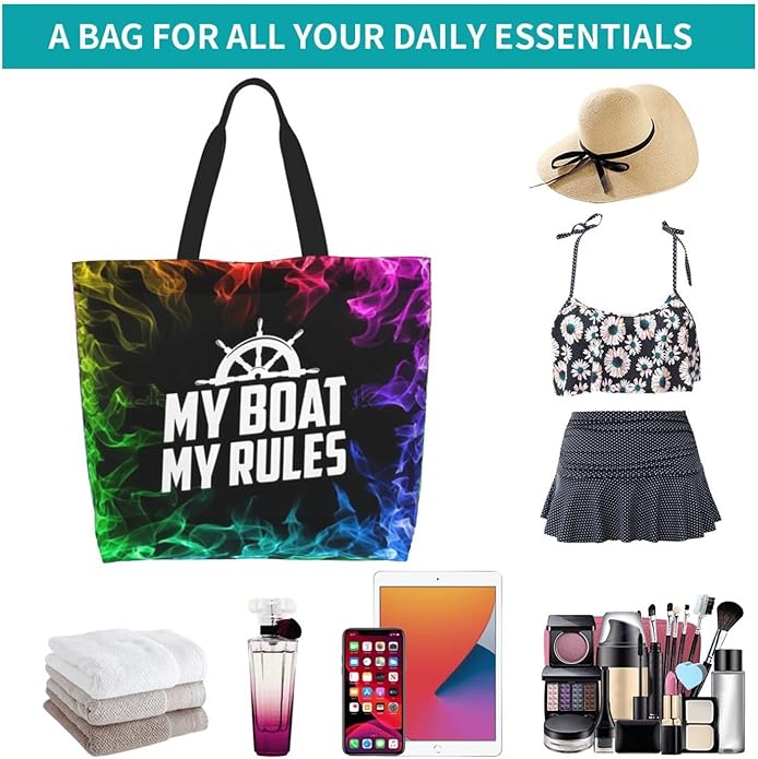 My Boat My Rules Large Reusable Eco-friendly Shopping Bags Portable Storage Handbag
