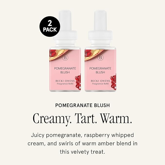 Pura & Becki Owens Home Scent Refill - Smart Home Air Diffuser - Up to 120-Hours of Luxury Fragrance per Refill - Home Essential - Clean & Safe Diffuser Fragrance - 2 Pack, Pomegranate Blush